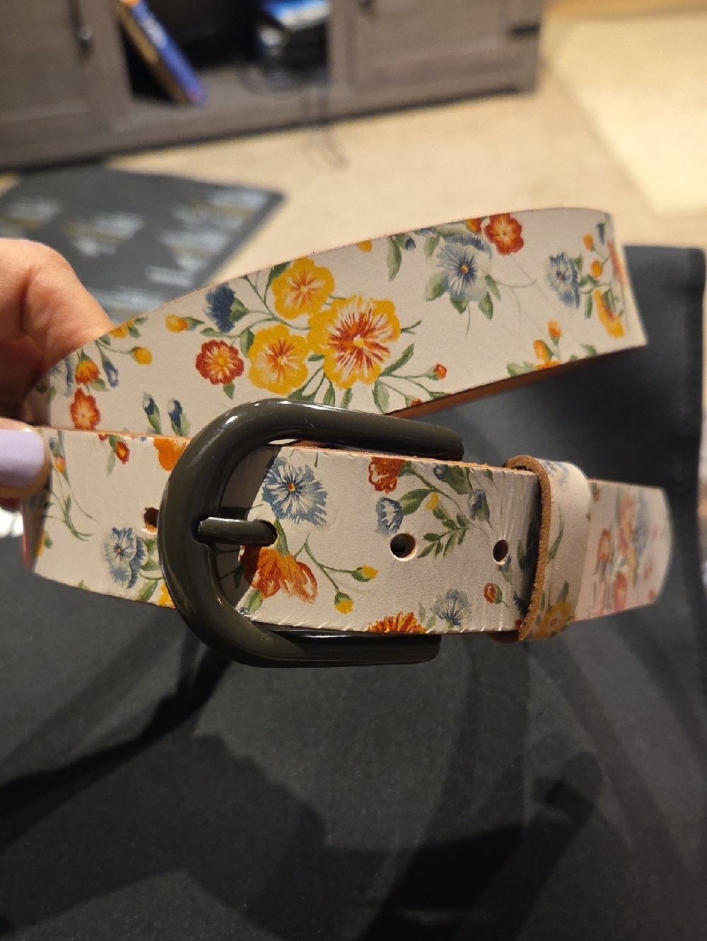 Patricia Nash Leather Spring Floral Belt Size Large